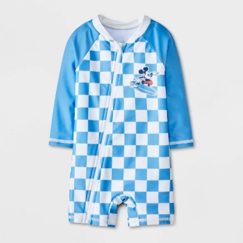 Baby Boys' Disney Mickey Mouse Surfing Full Zip Long Sleeve Rash Guard Unisuit - Blue 9M