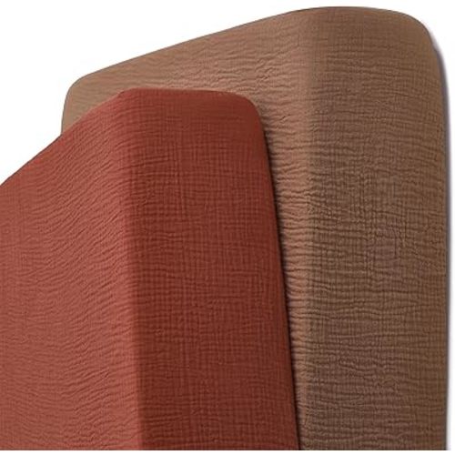 TILLYOU 2 Pack Muslin Crib Sheet for Boys and Girls - 100% Cotton Fitted Crib Sheet for Standard Crib Mattress, Soft and Breathable, 52"x28", Caramel&Brown