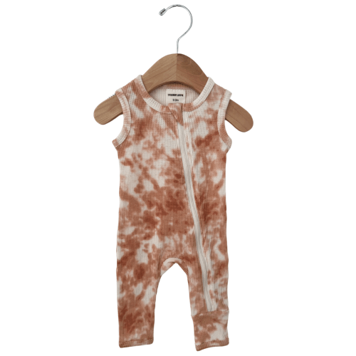 Organic Waffle Sleeveless Zip Romper, Spice Tie Dye