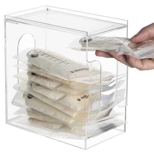 Nelspen Freeze Organizer for Breast Milk Storage Bag, Highly Clear Acrylic Container Storing System for Freezing Breastmilk to Feed Baby, Reusable Breastfeeding Accessories Standard Storage Tower