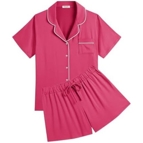 Ekouaer Womens Pajamas Set Soft Classic Notch Collar Bride Pjs Comfy Short Sleeve Sleepwear Loungewear