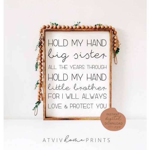 Hold my hand big sister, siblings print, hold my hand little brother, sisters print, little brother, brother and sister print, sign, art