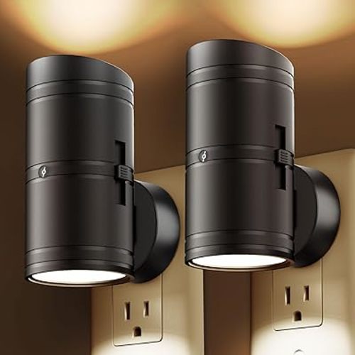 Night Light, Night Lights Plug into Wall with Dusk to Dawn Sensor, 0-100LM Adjustable Brightness, Warm White 3000K, Shine Up and Down Dimmable Night Light for Hallway Bedroom Bathroom 2 Pack