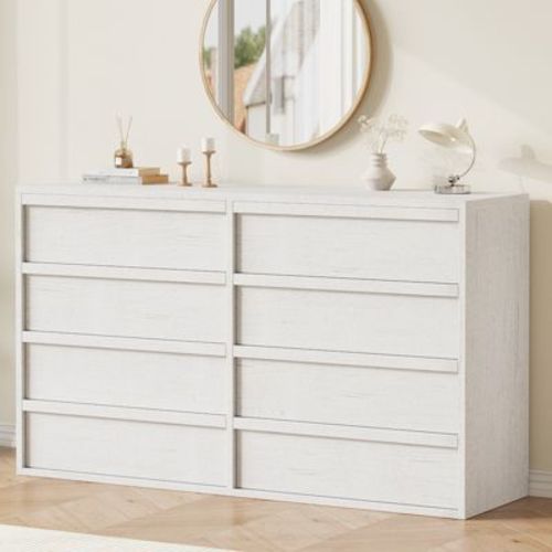 Whizmax 8 Drawer Dresser For Bedroom, 54" Wide Modern Double Dresser Organizer, White Chest Of Drawers For Living Room, Nursery And Hallway
