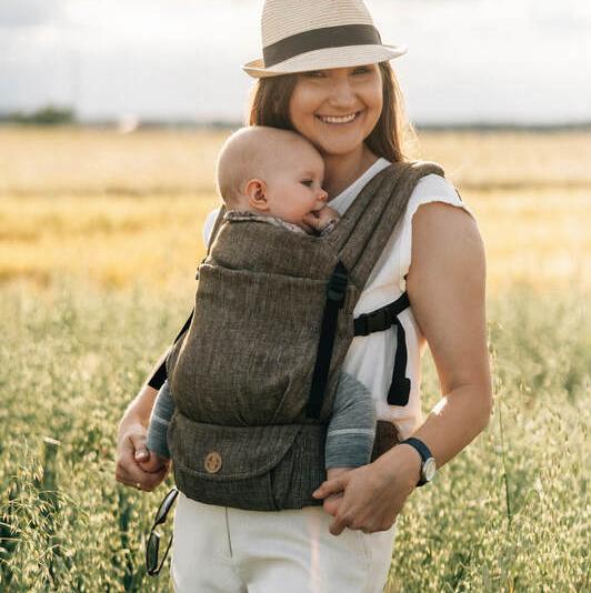 LennyLight Carrier, chevron weave, 100% linen - ARROW - WOOD