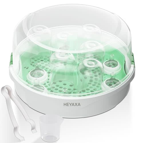 HEYAXA Large Microwave Steam Steri-lizer for Baby Bottles, Pacifiers and Breast Pump Parts, 6-Bottle Capacity | 99.99% Thorough Cleaning in Just 2 Min (White)