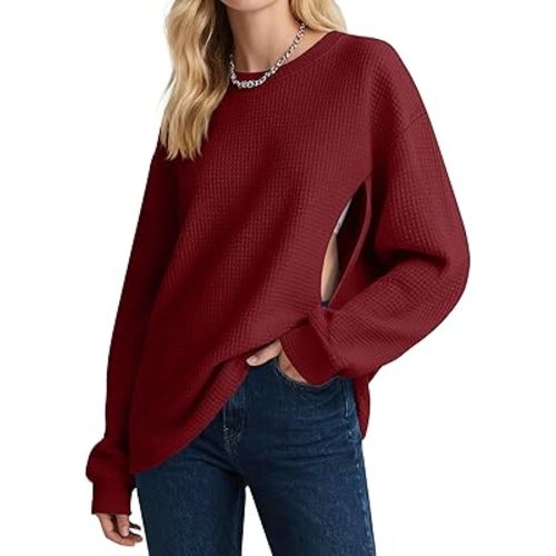 Women's Zipper Nursing Sweatshirts, Oversized Casual Waffle Knit Breastfeeding Pullover Tops Pregnancy Mama Clothes