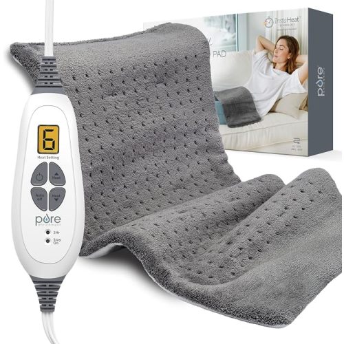 Pure Enrichment® PureRelief® XL Heating Pad - 12" x 24" Electric Heating Pad for Back Pain & Cramps, 6 Heat Settings, Soft Machine Wash Fabric, Auto-Off & Moist Heat (Charcoal Gray)