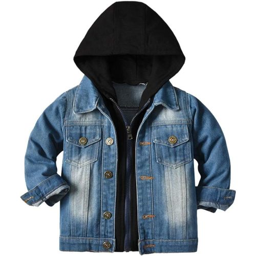IDOPIP Toddler Kid Baby Boys Girls Denim Jacket Long Sleeve Button Down Jeans Coat Cowboy Overcoat Hoodie Casual Outwear - 6-12 Months - Blue Black Hoodie