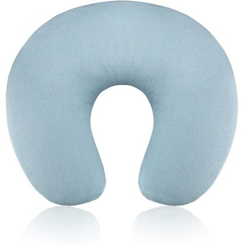 Baby Nursing Pillow Cover, Removeable Breastfeeding Pillow Slipcover, Muslin Nursing Pillow Case for Newborn Boys Girls, Soft Fabric Fits Snug On Infant, Washable & Breathable, Blue (Cover Only)
