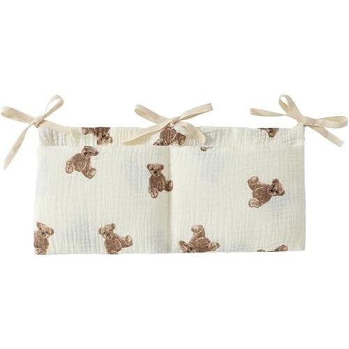 White Bedside Hanging Bags Milk Bottle Bib-Storage Crib Organizer Baby Nappy-Dormitory Bed-Bunk Organizing Bag Nappy- Organizer, Little Bear Nursery Hanging Organizers