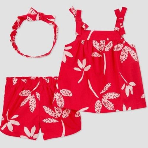 Carter's Just One You® Baby Floral Top & Bottom Set with Headband - Red, Size: 12M