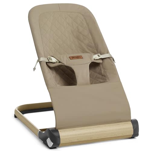 Jimglo Baby Bouncer, Foldable Infant Bouncer for Babies, Portable Baby Bouncer Seat with Adjustable Height (Polyester, Khaki)