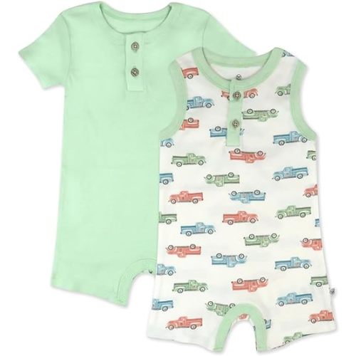 HonestBaby Short Sleeve and Tank Romper 100% Organic Cotton for Infant Baby and Toddler Boys
