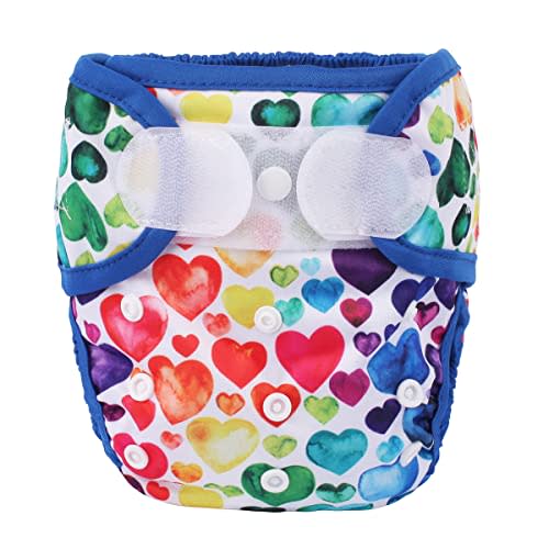 Baby Cloth Diaper Cover Nappy Hook and Loop Double Gusset 6.6lbs to 33lbs (Raibow Hearts Blue), 1 Count