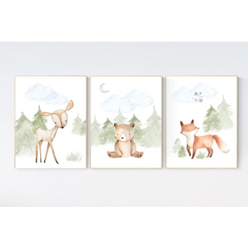 Nursery decor woodland, Woodland Nursery Wall Art, Woodland Print Set, animal prints, Woodland Animal Prints, gender neutral nursery