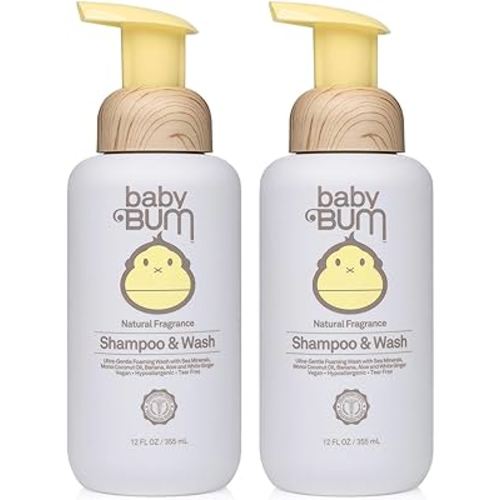 Baby Bum Shampoo & Body Wash | Natural Fragrance | Tear Free Foaming Soap for Sensitive Skin with Nourishing Coconut Oil | 12 Ounce | Pack of 2