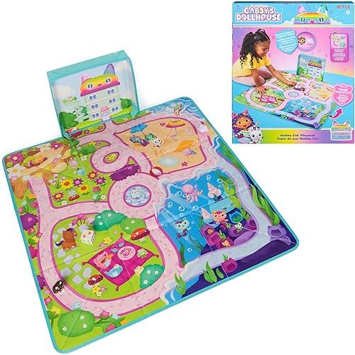 Gabby's Dollhouse DreamWorks, Gabby Cat Playmat, with 2 Figures, Dollhouse Accessories & Board Game with Dice, Kids Toys for Girls & Boys Ages 3 and Up