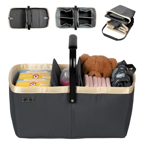BabbleRoo Diaper Caddy: Large Capacity Diaper Organizer Basket, Perfect for Storing Baby Wipes, Diapers & Baby Essentials. Spacious, Convenient for Parents of Newborn Babies – Black