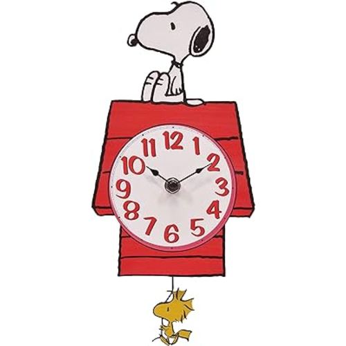 Mark Feldstein, Peanuts Snoopy's Dog House with Woodstock Pendulum Pal Wall Clock, 12 Inch