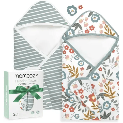Momcozy Baby Towel with Hooded-2 Pack Soft Bath Towel Set-Shower Gifts or Bath Essential for Infant,Newborn, Toddler (28 X 28 Inch, Petite Blossom)