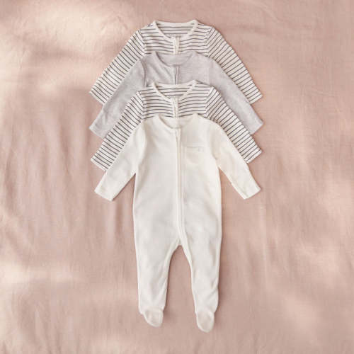 Clever Zip Baby Pajamas 4 Pack Grey Stripe / Newborn