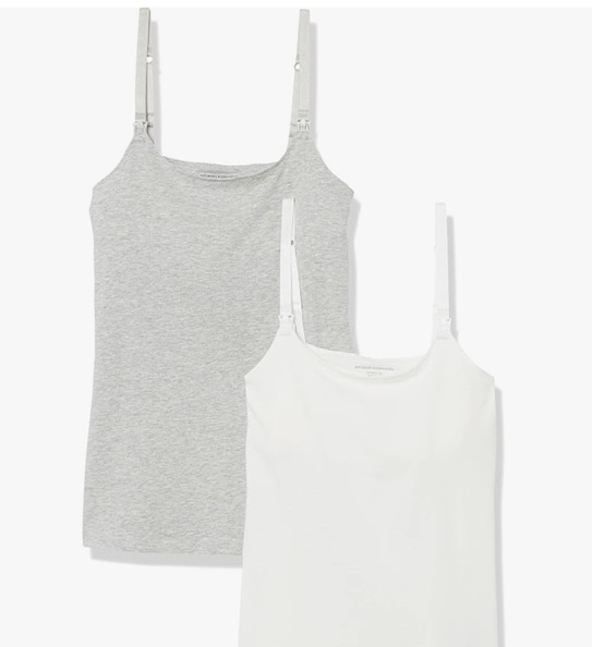 Amazon Essentials Women's Maternity Nursing Tops, Pregnancy Clothes with Adjustable Straps and Built-in Shelf Bra, Pack of 2