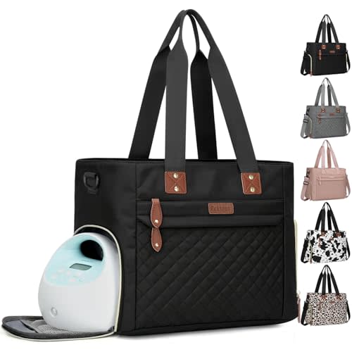 Pritent Baby Diaper Bag Tote,Waterproof Maternity Breast Pump Bags for Mom | Mommy Maternity Bag with 14'' Laptop Sleeve,Waterproof, Travel Baby Bag for Boys & Girls, Hospital Labor and Delivery(Black)