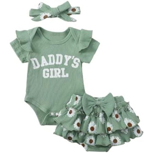 Tsnbre Newborn Baby Girl Clothes Daddys Girl Short Sleeve Romper Floral Shorts Headband Infant Summer Outfits