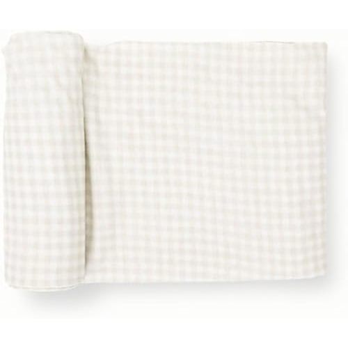 Little Unicorn Premium Stretch Knit Swaddle Blanket | Super Soft with Optimal Stretch & Breathability for swaddling (Tan Gingham)