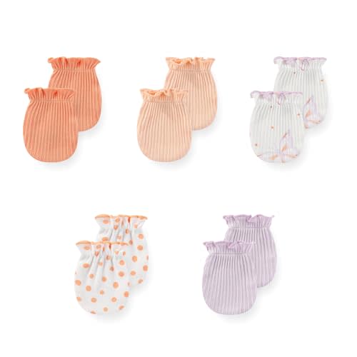 JELYLOVE 5 Pack Unisex New Born Boy Girls No Scratch Mittens Cotton Soft Baby Gloves Accessory 0-3 Months Infant Essentials