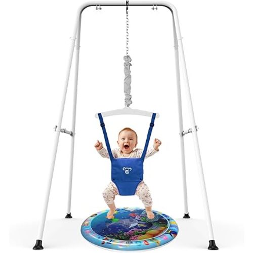 G TALECO Gear Baby Jumper with Stand,Baby Bouncer,Easy Set-Up,Baby Exerciser for Active Babies,Suitable for Indoor and Outdoor, Blue (Water Mat Include)