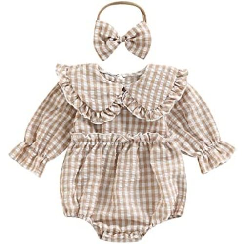 2pcs Infant Baby Girls Romper Dress Headband Long Sleeve Clothing Flowers Newborn Boho Girl Outfit Jumpsuit Clothes