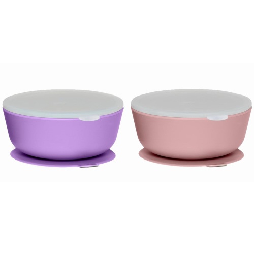 Weesprout Suction Bowls for Baby & Toddlers, 100% Silicone w/Plastic Lid, Leak Proof, 12oz, Set of 2