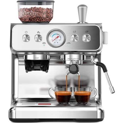 (2026 Upgrade) Espresso Machine with Grinder, Expresso Coffee Machines with Built-in Anti-Clog Coffee Grinder/Milk Steam Wand/Frother, Expresso Machines for Home Perfect Cappuccino & Latte-Gloss Black