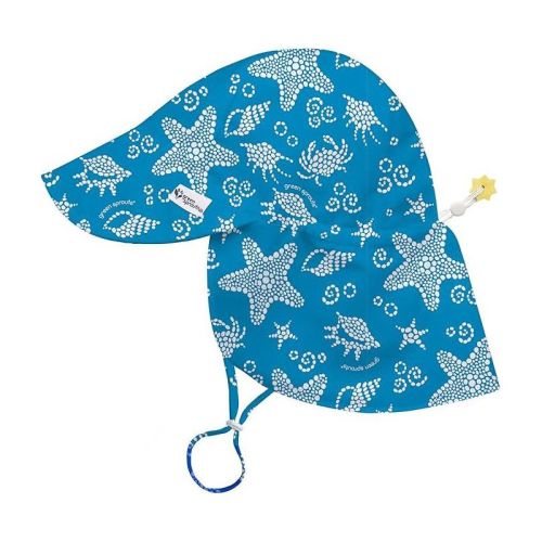 Green Sprouts Baby/Toddler UPF 50+ Eco Flap Hat - Blue Seashells - 0/6 Months