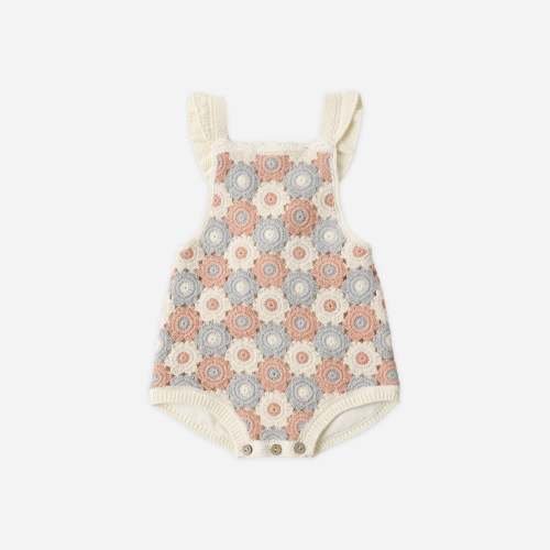 Rylee + Cru Crochet Romper Blue/Light Pink/Ivory