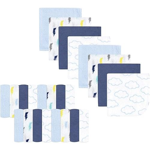 Luvable Friends Unisex Baby Super Soft Bundle Washcloths, Blue Clouds, One Size
