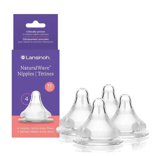 Lansinoh NaturalWave Baby Bottle Nipples, Medium Flow, Size M, 3+ Months, 4 Count 100% Soft, Durable Silicone, Made Without BPA BPS, Anti-Colic, Supports Baby's Developing Mouth and Teeth