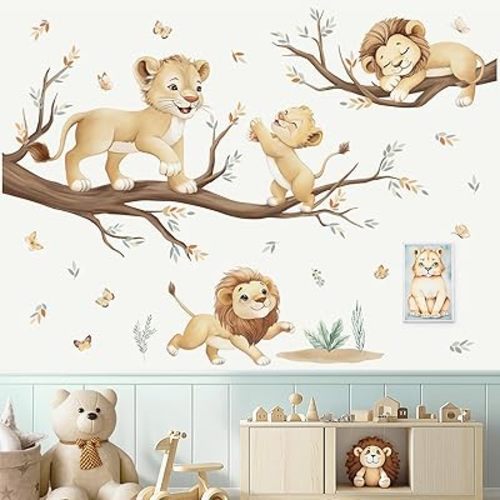 decalmile Safari Lion Tree Branch Wall Decals Jungle Animals Wall Decor Stickers for Baby Nursery Kids Bedroom