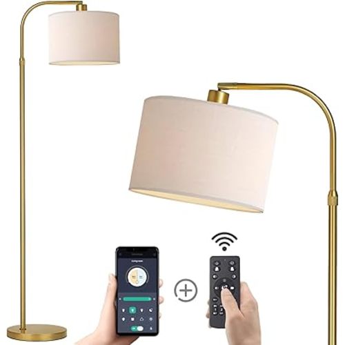 Gold Floor Lamp with Remote Control, Adjustable Height Arc Floor Lamp for Living Room, Modern Gold Standing Lamp Dimmable Floor Lamp for Bedroom, Office, 1000 Lumens LED Smart Bulb Included,