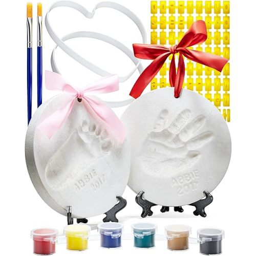 Little Hippo Baby Ornament Keepsake Kit 2 EASELS! Baby Shower Gifts, Baby Footprint Kit and Handprint Kit, Personalized Baby Gifts, Baby Christmas