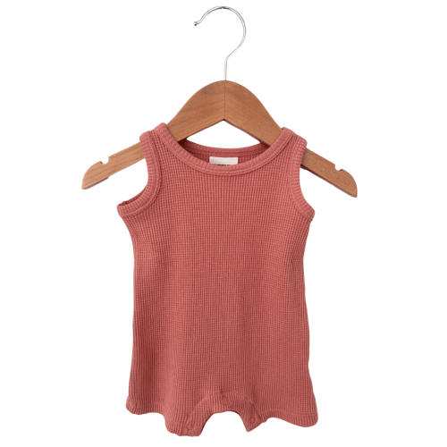 Organic Waffle Shortie Romper, Dusty Rose
