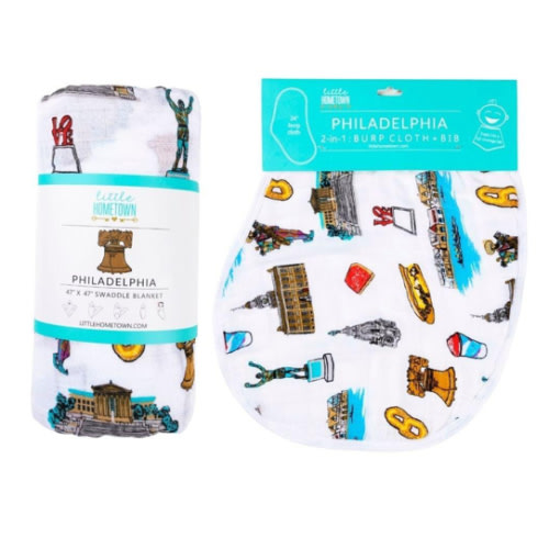 Philly Muslin Swaddle Blanket & Burp Cloth/Bib Combo
