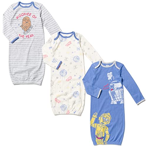 Star Wars Chewbacca R2-D2 C-3PO 3 Pack Long Sleeve Swaddle Sleeper Gowns