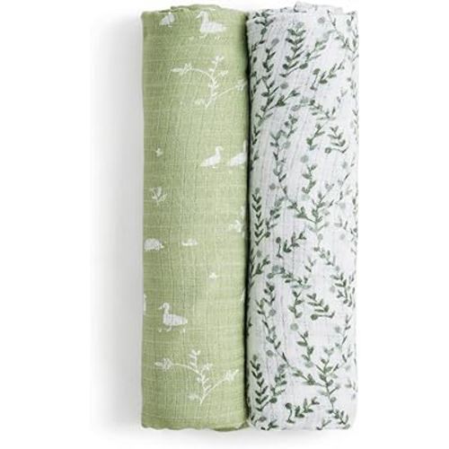 aden + anais Essentials Silky Soft Bamboo Muslin Swaddle, Breathable Baby Blanket, Ideal for Boys, Girls, Newborns, Babies & Infants, Receiving Blanket, Lightweight Wrap, 2 Pack, Nature Friends