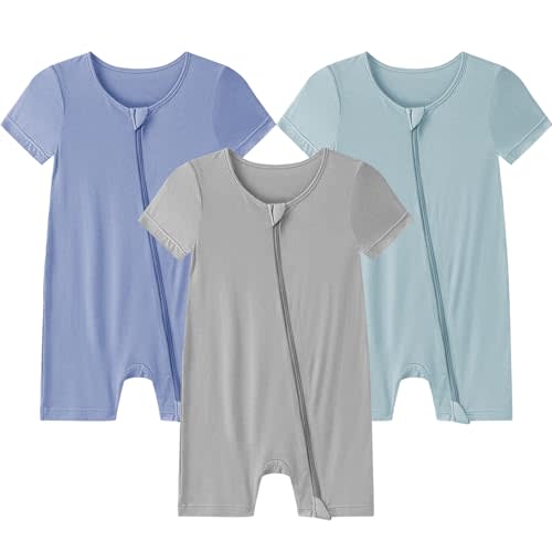 Ekkimy Bamboo Rayon Romper,Unisex Baby Footless,Unisex Short Sleeve Zipper Rompers,Sleep and Play Clothes