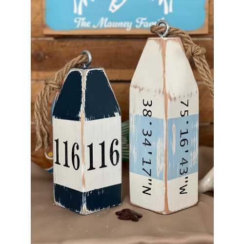 Personalized House Number Buoy: Nautical Beach House Decor, Lobster Buoy, Latitude, Longitude, address buoy