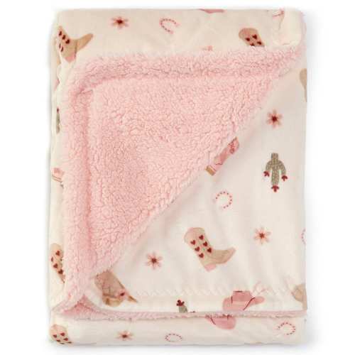 Baby Starters Baby Girls Cowgirl Western Ranch Theme Print/Solid Reversible Swaddle Blanket