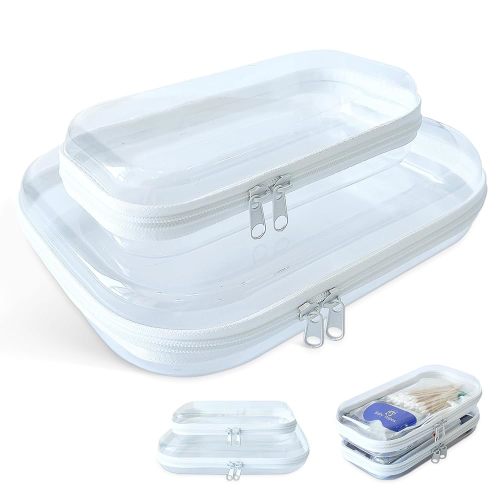 Clear Zipper Case for Storage, Portable Hard Case Clear, Hard Plastic Zipper Pouches for Snacks (2PCS)